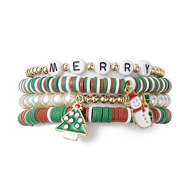 4шт 4 набор эластичных браслетов из полимерной глины в стиле {3}, стеклянные штабелируемые рождественские браслеты для женщин