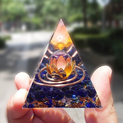 Orgonite Pyramid Resin Energy Generators, Reiki Natural Gemstone Chips Inside for Home Office Desk Decoration
