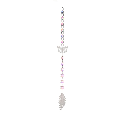Iron Butterfly & Leaf AB Color Chandelier Decor Hanging Snowflakes Prism Ornaments, for Home Window Lighting Decoration