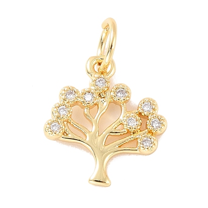 Colgante de circonita cúbica transparente micro pavé de latón, con anillo de salto, larga duración plateado, sin plomo y cadmio, árbol