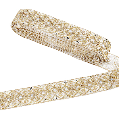 Ethnic Embroidered Polyester Sequins Trim Ribbon