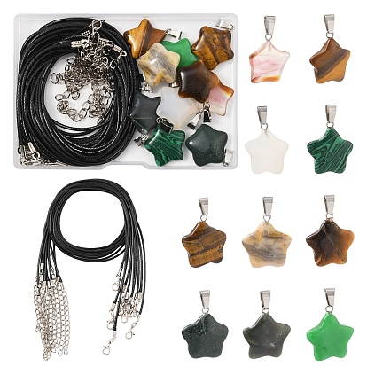 Набор для самостоятельного изготовления ожерелья, включая подвески из смешанных натуральных и синтетических камней в форме звезд, воском хлопка ожерелье шнура решений