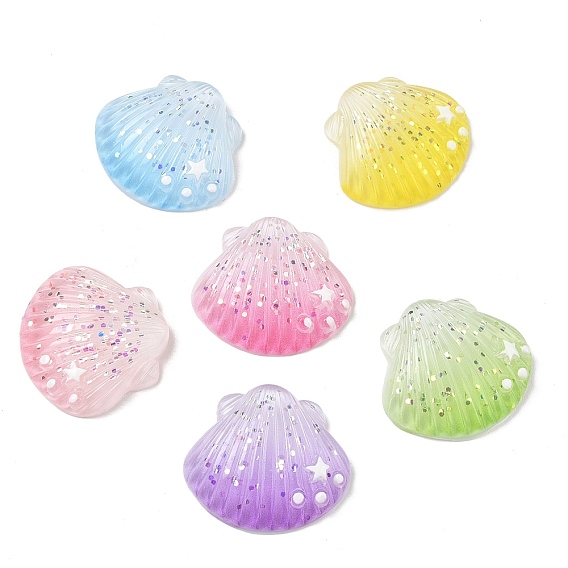 Opaque Resin & Paillette Cabochons, Shell Shape