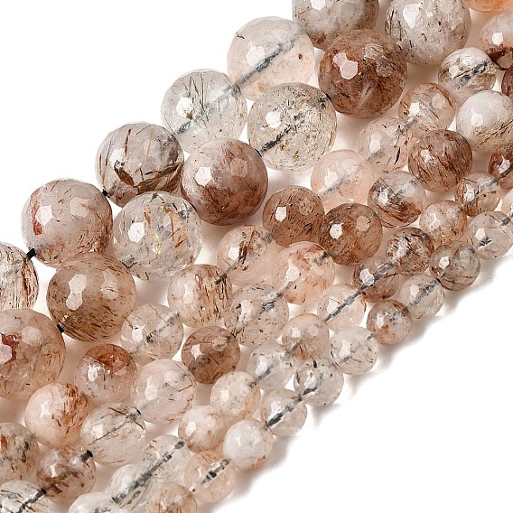 Нити бусин из рутилированного кварца из натурального черного золота, круглые, граненые