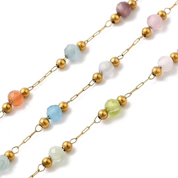 Ручная работа 304 цепи из нержавеющей стали и бусин кошачий глаз, пайки, с 316 цепью и катушкой из нержавеющей стали, ионное покрытие (ip), круглые