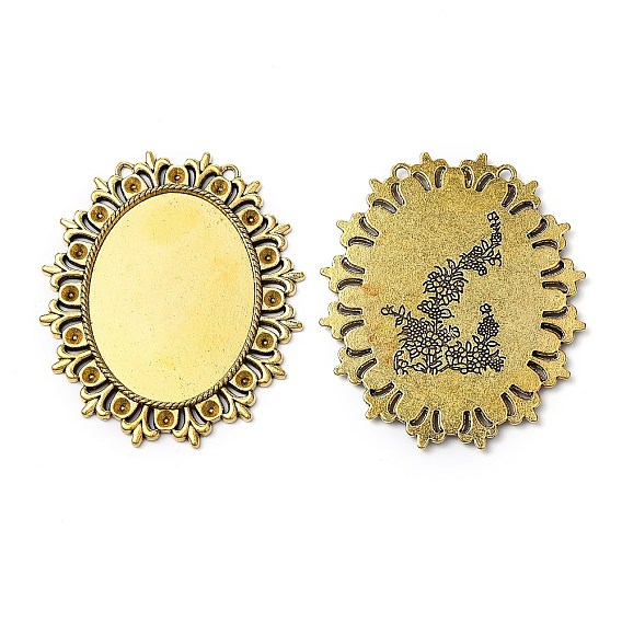 Tibetan Style Cabochon Settings  for Cabochon & Rhinestone, Cadmium Free & Lead Free, Oval, 56x49x2mm, Hole: 1mm, Tray: 40x30mm&3mm