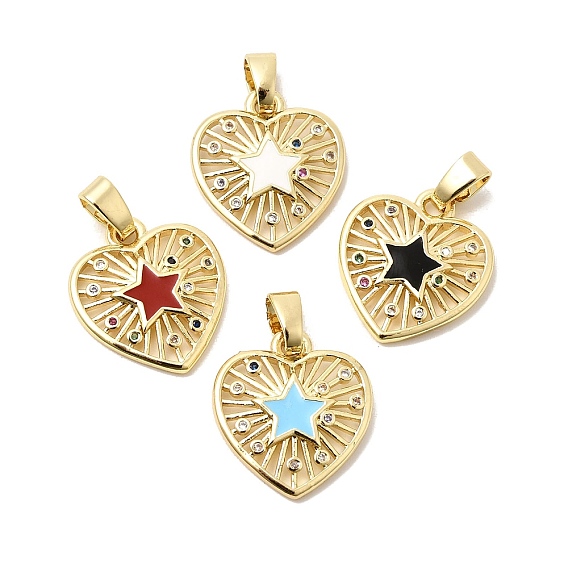 Подвески из латуни с прозрачным фианитом, с эмалью, без свинца и без кадмия, долговечный, сердце со звездными подвесками, реальный 18 k позолоченный