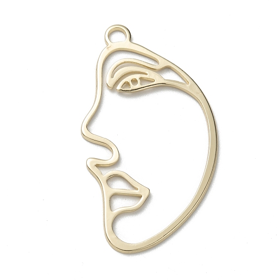 Brass Pendants, Open Back Bezel, For DIY UV Resin, Epoxy Resin, Pressed Flower Jewelry, Human Face, Abstract Face, Long-Lasting Plated