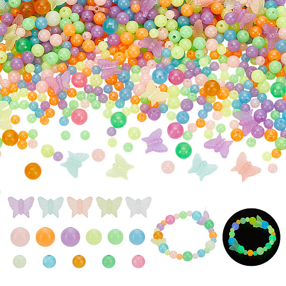 Наборы бисера своими руками, включая светящиеся стеклянные бусины и акриловые бусины, круглый/бабочка