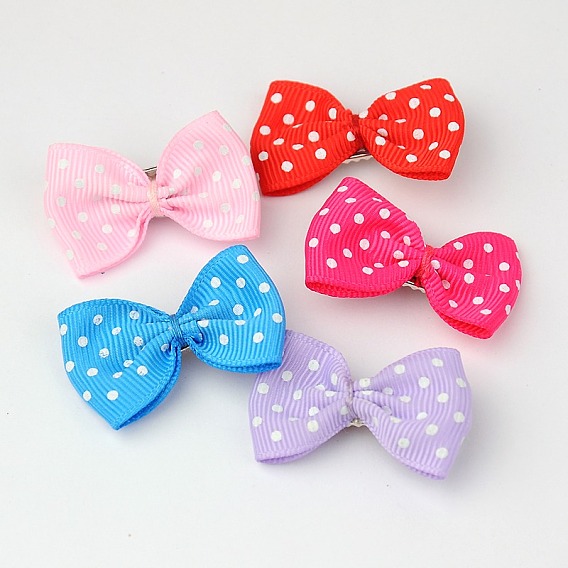 Iron Flat Alligator Hair Clips, with Printed Dot Ribbon Bowknot, 35~40mm