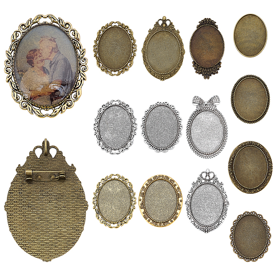 13шт. 13 стили, основания для брошей из цинкового сплава, овальные