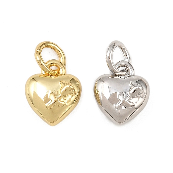 Латунь прелести, сердце с цветочным узором, долговечный, без свинца и без кадмия, стойки покрытие, с целью перехода в кольце