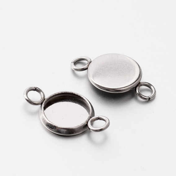 Flat Round 304 Stainless Steel Cabochon Connector Settings, Plain Edge Bezel Cups, Tray: 8mm, 17x10x1.8mm, Hole: 2mm