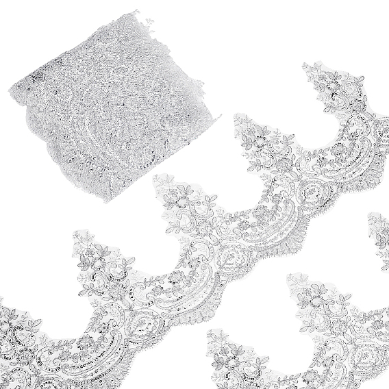 5Yards Polyester Flower Lace Ribbon, Flower Trimming for Wedding Dress Decoration, with Sequin