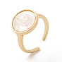 Shell Flat Round Open Cuff Ring, Brass Jewelry for Women, Cadmium Free & Lead Free, Long-Lasting Plated