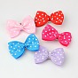 Iron Flat Alligator Hair Clips, with Printed Dot Ribbon Bowknot, 35~40mm