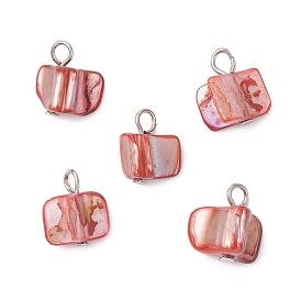 Подвески из натуральных окрашенных морских ракушек, с железными петлями, красные