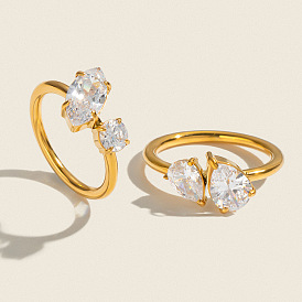 304 Stainless Steel Pave Cubic Zirconia Finger Rings for Women, Real 18K Gold Plated