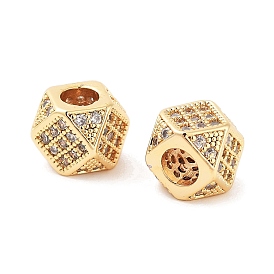 Column Brass Micro Pave Clear Cubic Zirconia Beads, Real 18K Gold Plated