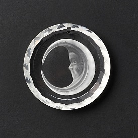 Transparent Glass Pendants, for Chandelier Crystal Hanging Pendants, Faceted, Flat Round with Moon