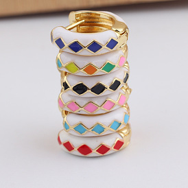 Retro Candy-colored Enamel Earrings with Diamond Patterns in Multiple Colors