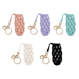 Alloy Keychain, with Woven Cotton Mini Cute Lipstick Storage Bag, Golden