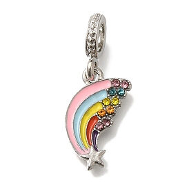 Rack Plating Alloy Colorful Enamel European Dangle Charms, Rainbow Large Hole Pendants with Rhinestone, Lead Free & Cadmium Free