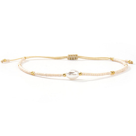 Браслеты из плетеного бисера и искусственного жемчуга., Регулируемые браслеты из плетеного нейлонового шнура для женщин, колонка