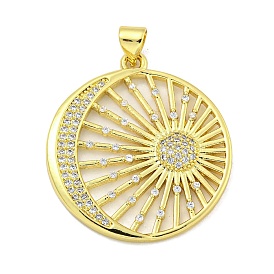 Rack Plating Brass Micro Pave Clear Cubic Zirconia Pendants, Cadmium Free & Lead Free, Long-Lasting Plated, Round