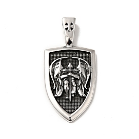304 Stainless Steel Manual Polishing Pendants, Shield with Michael Pattern Charms