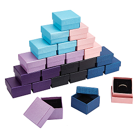 Nbeads Paper Box, Snap Cover, with Sponge Mat, Ring Box, Square