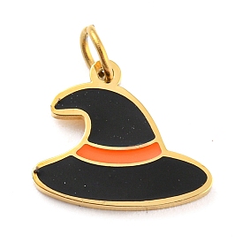 Halloween 304 Stainless Steel Charms, with Enamel and Jump Ring, Real 14K Gold Plated, Witch Hat Charm