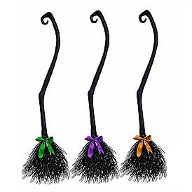 3 Colors Halloween Plastic Witch Brooms, with Ribbon, Children's Toy