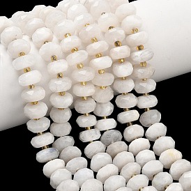 Бусины из натурального радужного лунного камня, рондель, граненые, с бисером