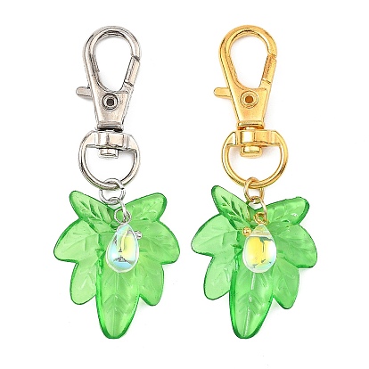 Adornos colgantes de hojas de acrílico transparente, con dije de lágrima de cristal y cierres giratorios de aleación