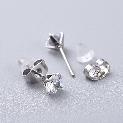 304 définit bijoux en acier inoxydable, colliers pendants en laiton zircon cubique micro pavé et 304 boucles d'oreilles en acier inoxydable, avec écrou d'oreille / boucle d'oreille en arrière, branche feuillue, clair