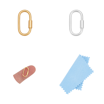 2 шт. 2 цвета 925 карабин с замком из стерлингового серебра, с замшевой тканью из поликарбоната квадратной серебряной полировальной салфеткой, овальные