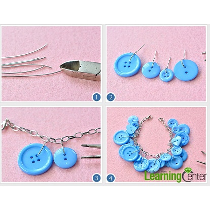 Free Tutorial DIY Jewelry Sets For Bracelet Making, Mixed Acrylic Buttons, Copper Wire and Iron Bracelets, 205mm