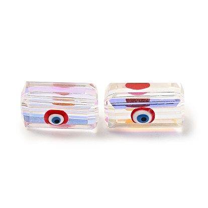 Transparent Glass Beads, with Enamel, Rectangle with Evil Eye Pattern