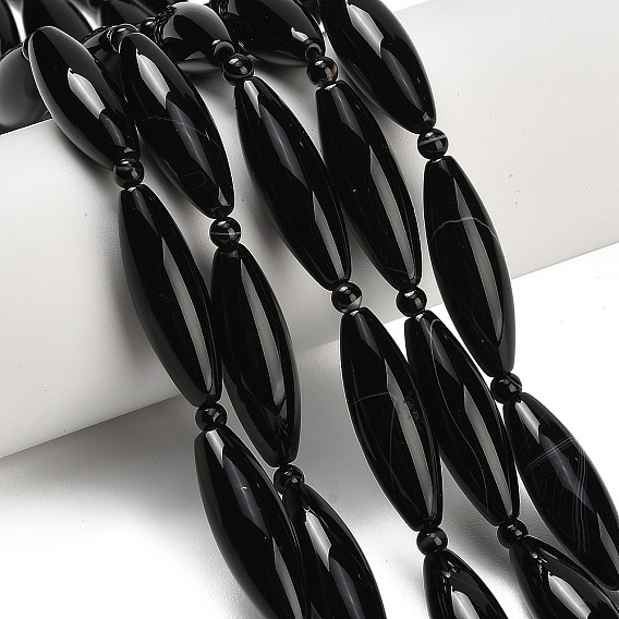 Натуральный черный агат бисер нитей, рис, окрашенная и подогревом, с бисером