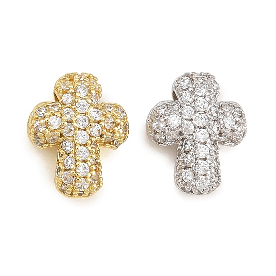 Brass Micro Pave Clear Cubic Zirconia Charms, Cross Charms, Rack Plating, Long-Lasting Plated, Lead Free & Cadmium Free