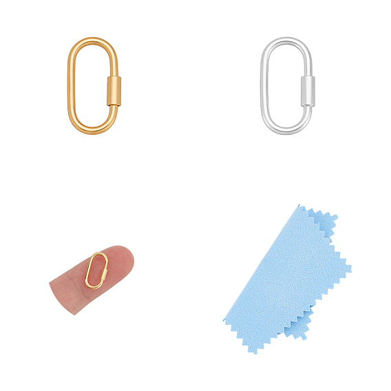 2 шт. 2 цвета 925 карабин с замком из стерлингового серебра, с замшевой тканью из поликарбоната квадратной серебряной полировальной салфеткой, овальные