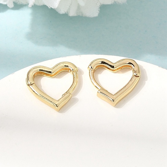 Brass Huggie Hoop Earrings, Heart