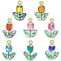 8Pcs Handmade Porcelain Pendants, Flower Charms, with 201 Stainless Steel Findings