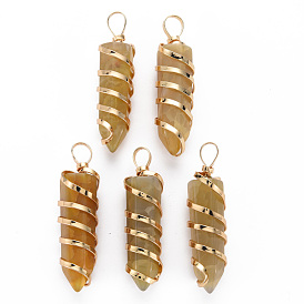 Natural Agate Pointed Pendants, with Golden Brass Findings, Dyed, Bullet
