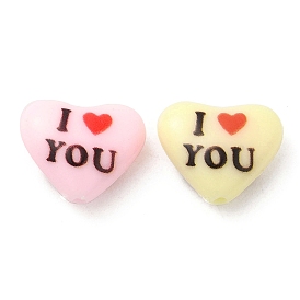 Opaque Acrylic Beads, Printed Beads, Heart with Word