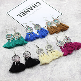 Bohemian Metal Earrings with Colorful Sunflower Tassels and Fringes
