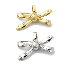 Rack Plating Brass Pave Cubic Zirconia Pendants, Bowknot, Long-Lasting Plated, Lead Free & Cadmium Free