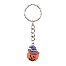 Alloy and Resin Pendant Keychain, Halloween Key Hanging Decoration, Pumpkin