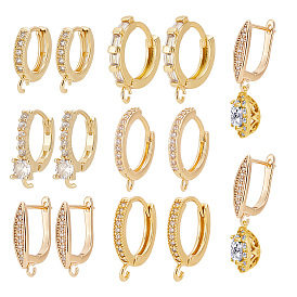12шт. 6 стиль латунные микропаве прозрачные кубические цирконии кольца фурнитура, с горизонтальной петлей